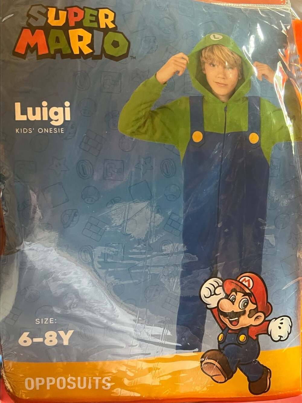 OppoSuits Super Mario Luigi Kids Onesie Costume Size 6-8Y